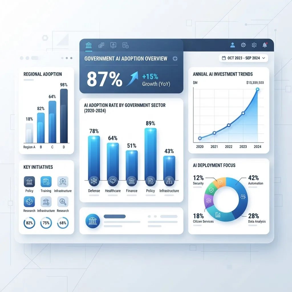 Dashboard showing government AI adoption statistics and upward trends