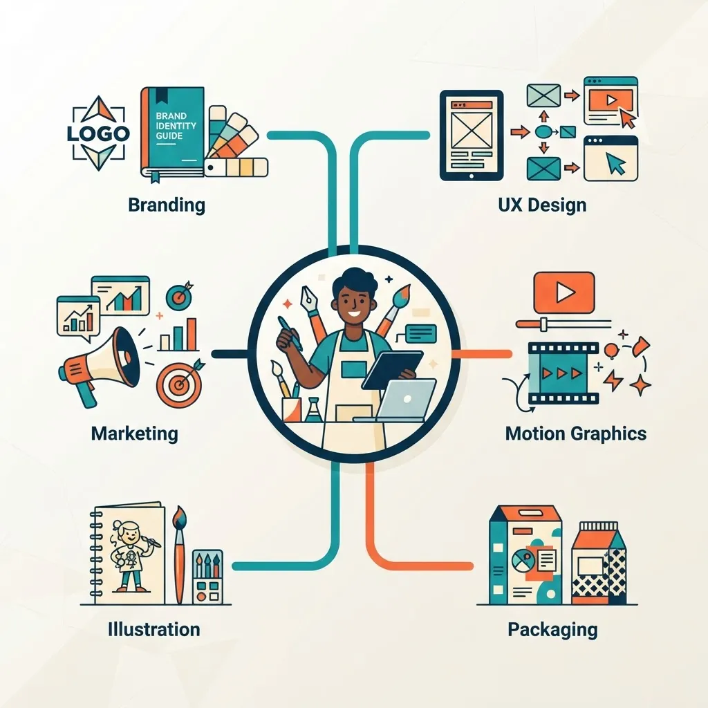 Overview of career paths branching from a graphic design major