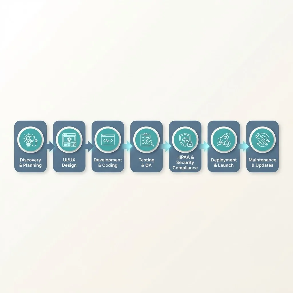 Healthcare app development lifecycle stages from discovery to launch