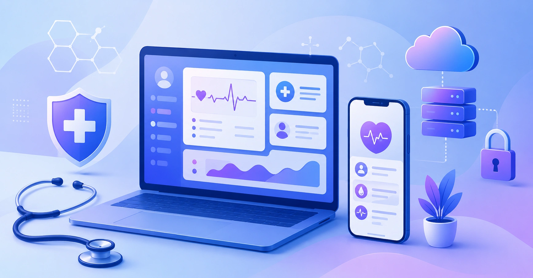Healthcare web application development team reviewing a patient dashboard