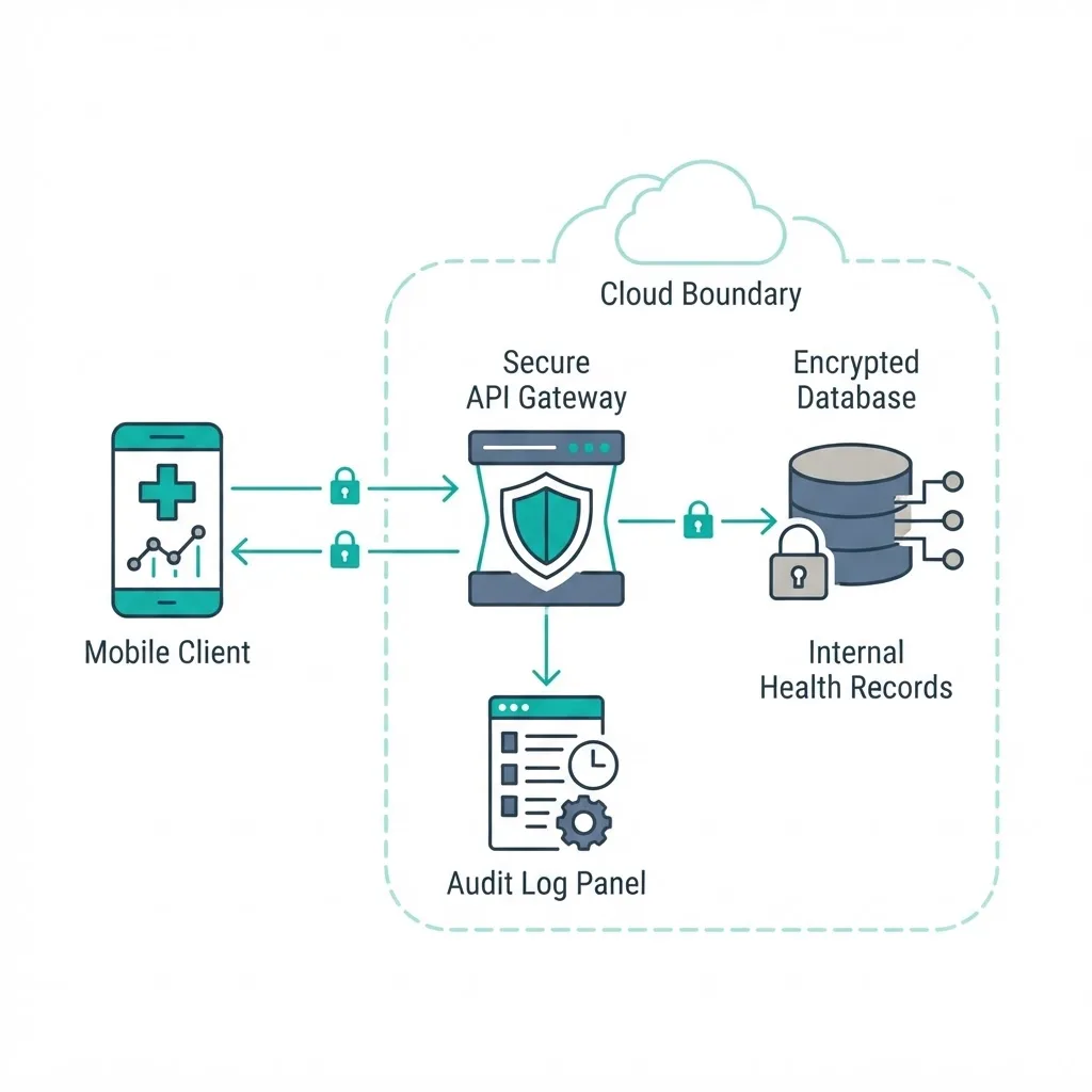 Secure architecture diagram for a HIPAA ready healthcare application