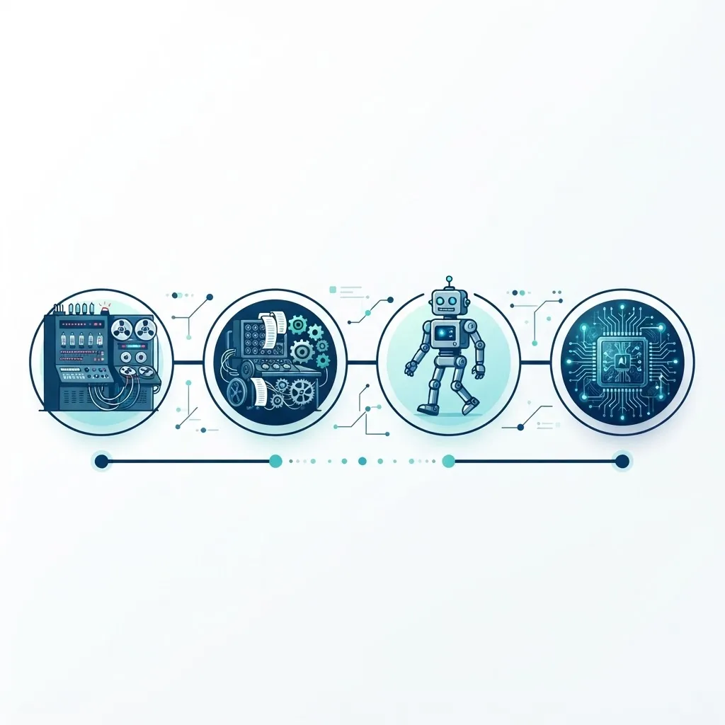 History of artificial intelligence timeline with early computers and robots