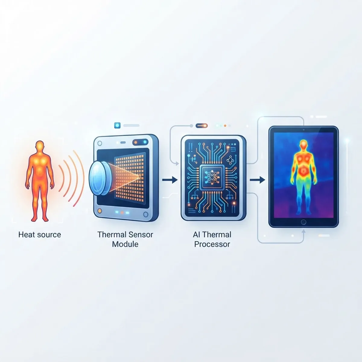 AI thermal sensor emitting a heat map with neural network overlay