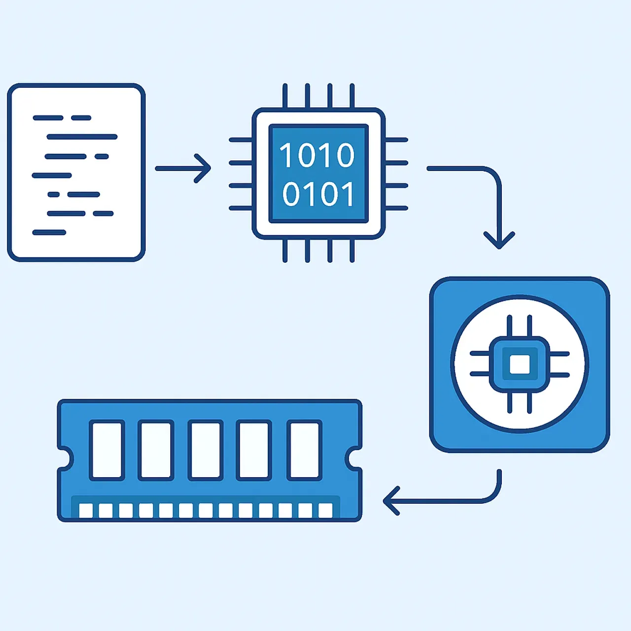 Diagram of how a computer program compiles and executes on a processor
