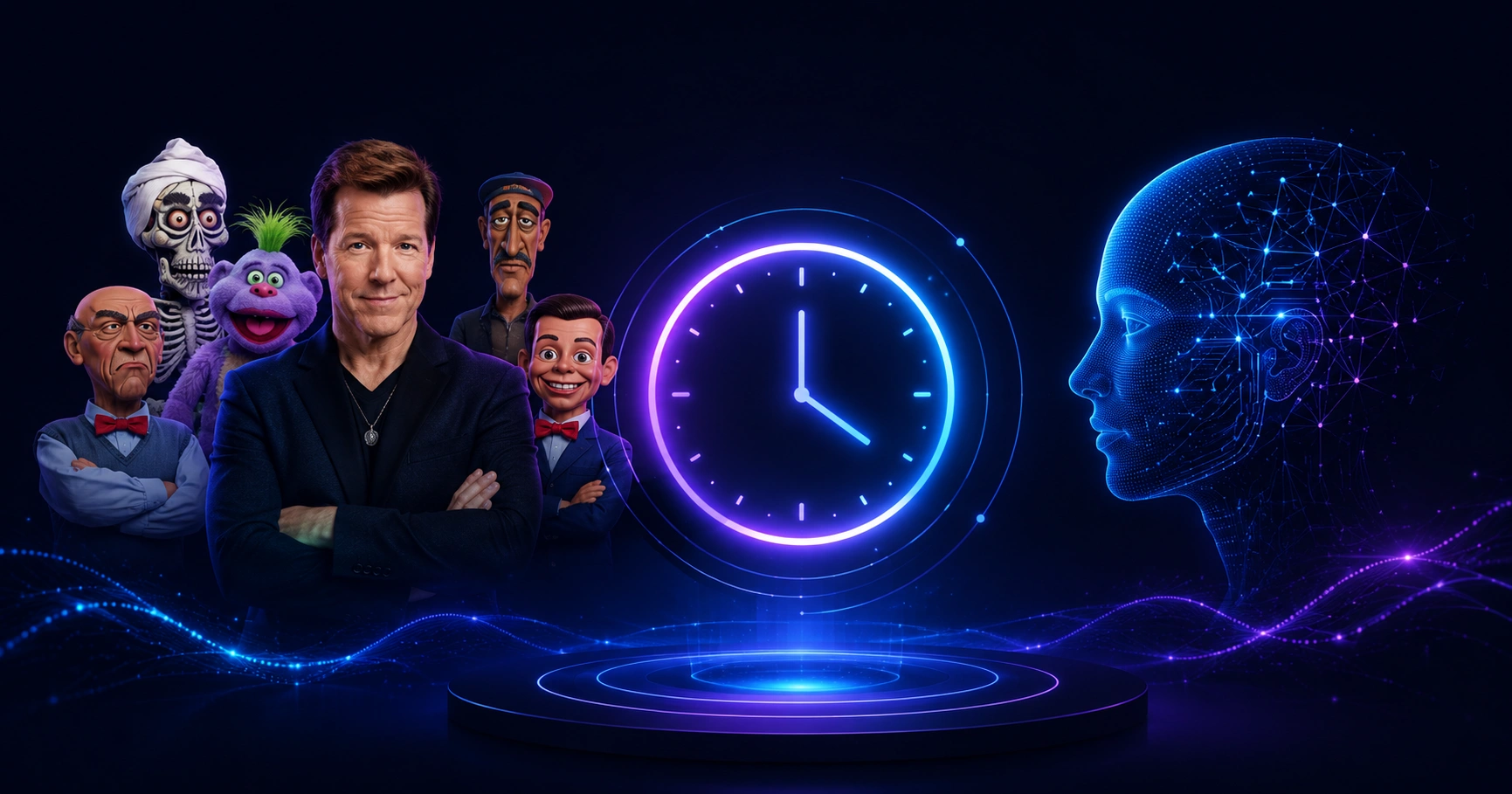 Jeff Dunham Artificial Intelligence show empty stage with spotlight