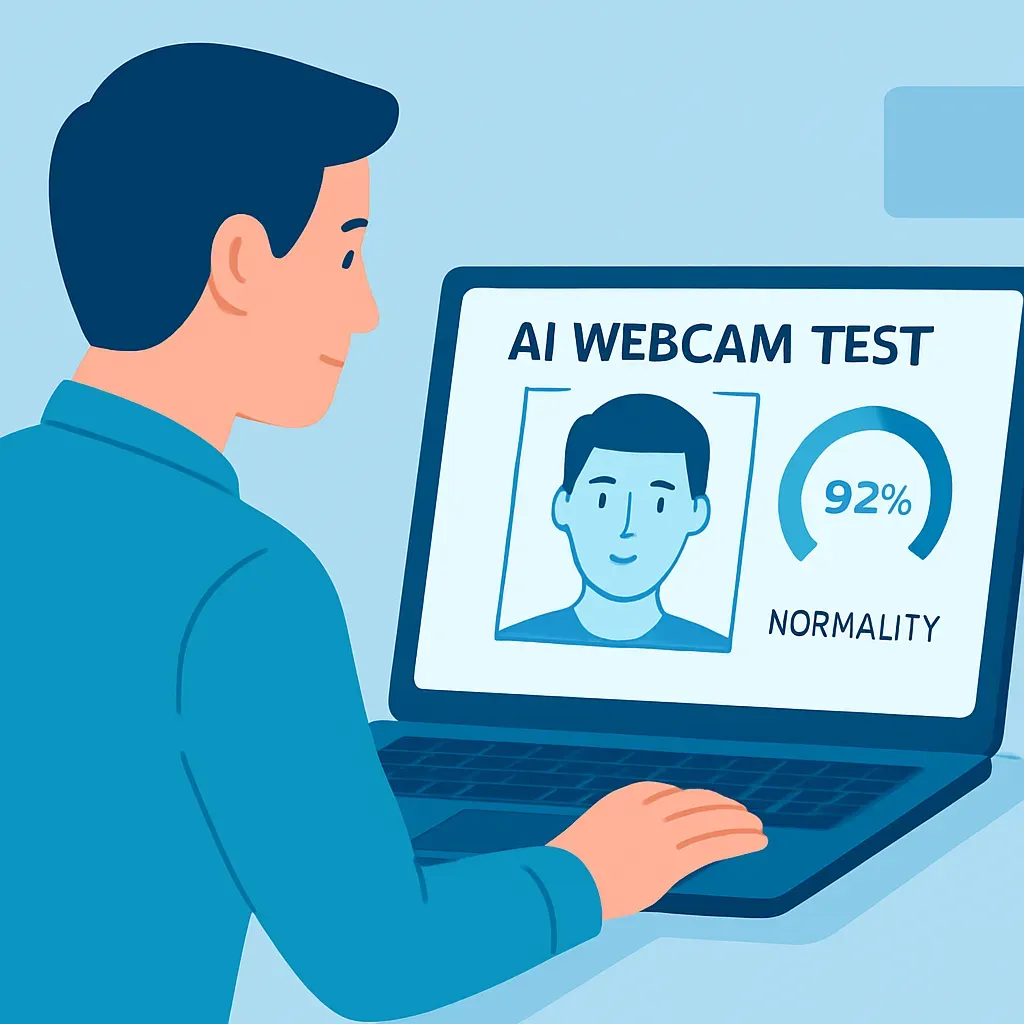 Person taking the How Normal Am I webcam test on a laptop