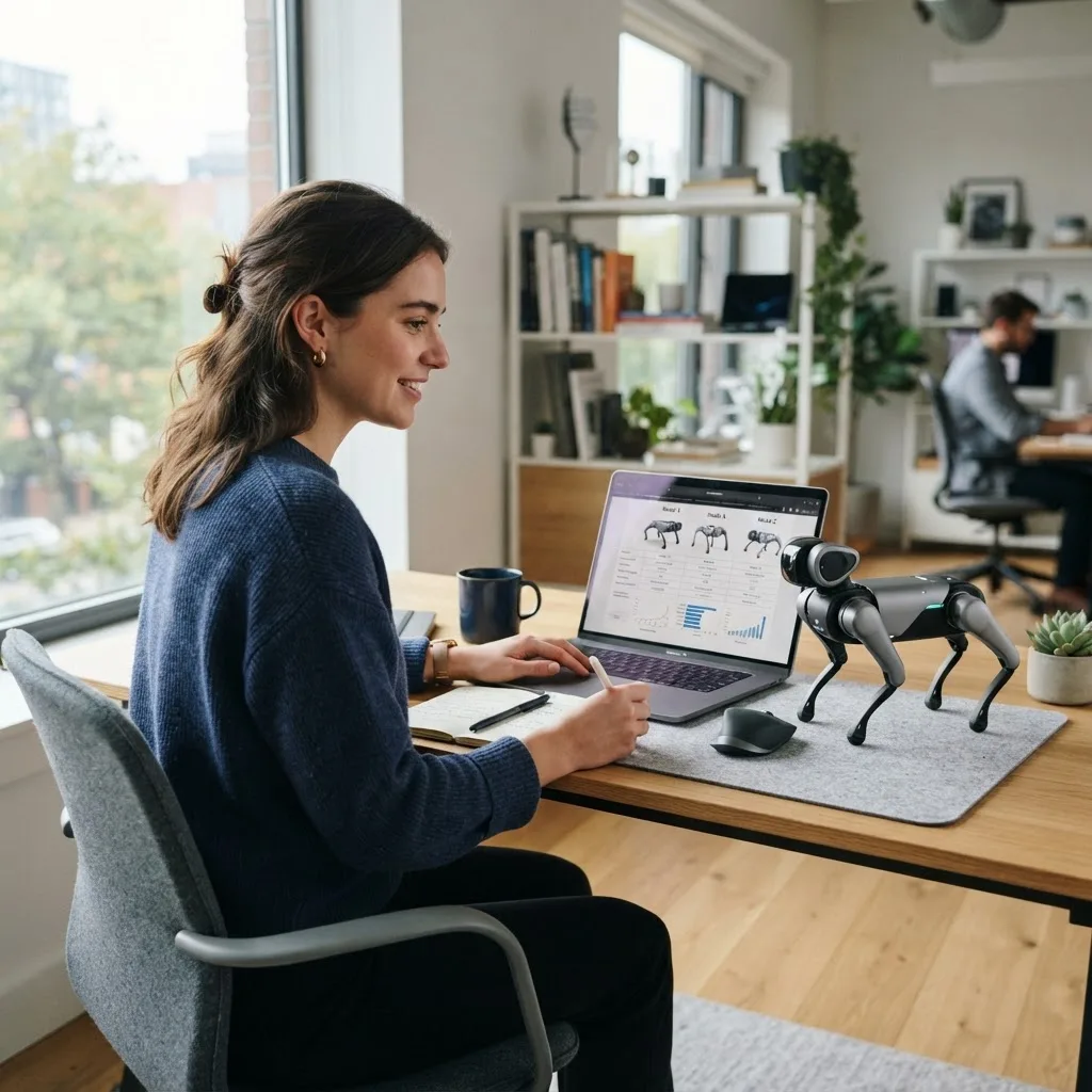 Comparing robot dog specifications on a laptop