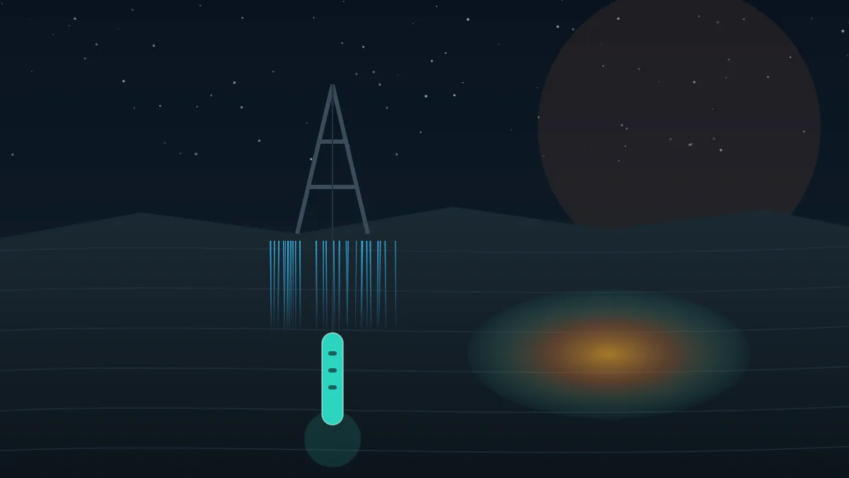 A slim muon detector being lowered into a borehole at a remote mine site