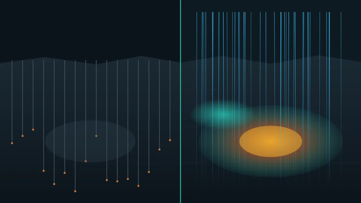 Comparison of sparse drill hole coverage against continuous subsurface imaging