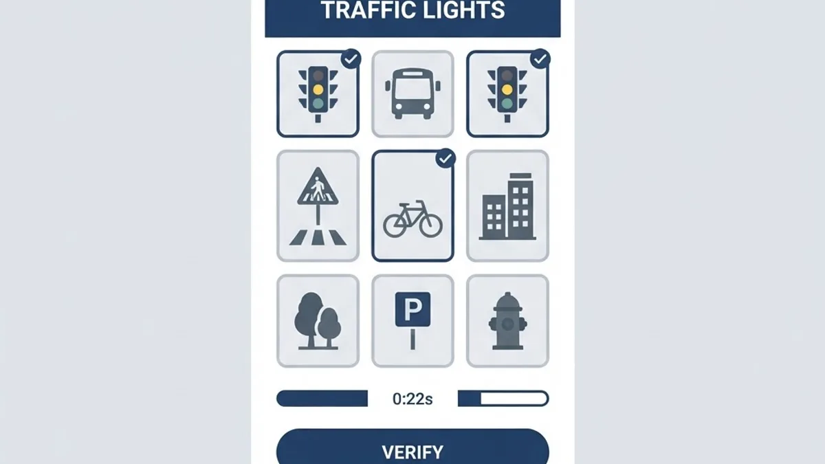 Smartphone showing a three by three grid verification puzzle with a verify button