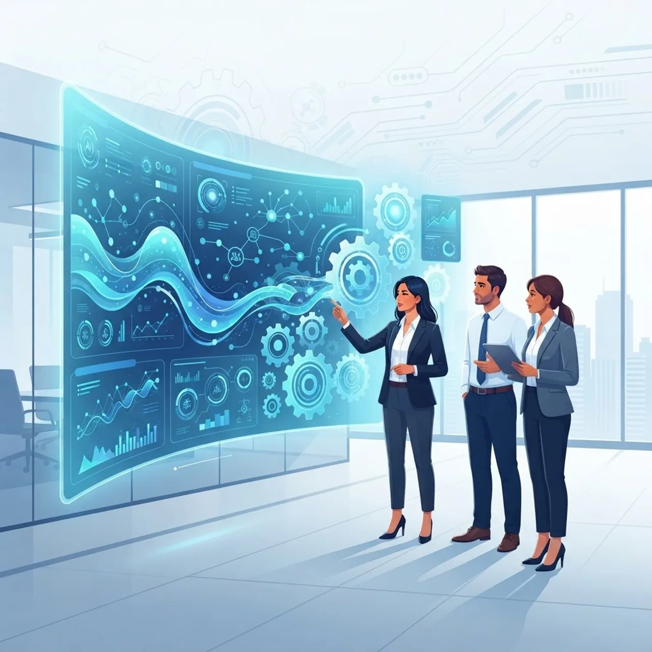 Implementing liquid AI in business illustration