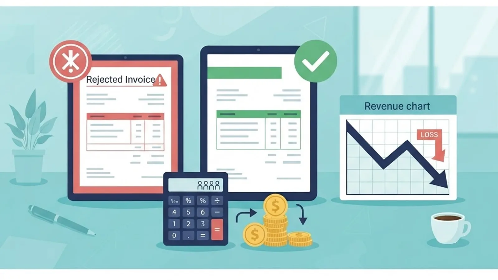 Rejected versus approved invoice showing billing and claim errors