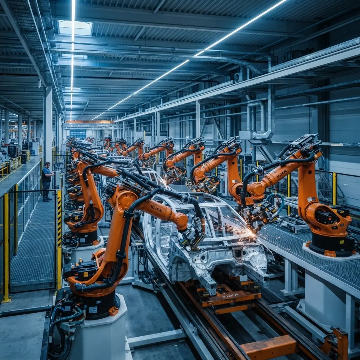 Industrial robotic arms performing AI-driven automation