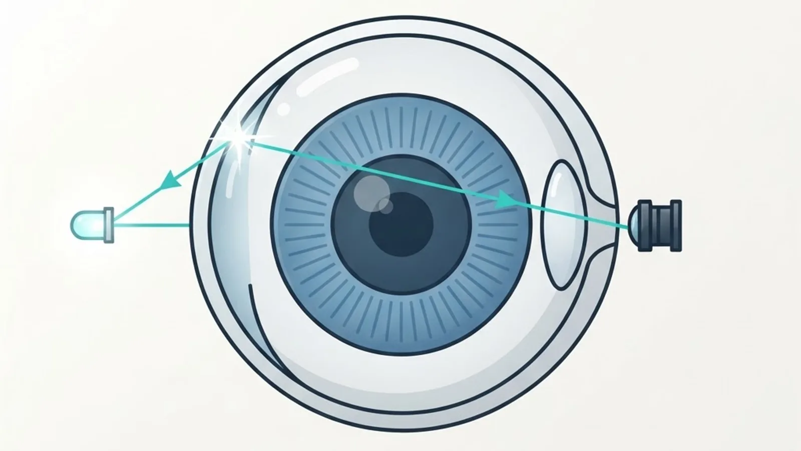 Diagram showing infrared light path, pupil centre, and corneal glint