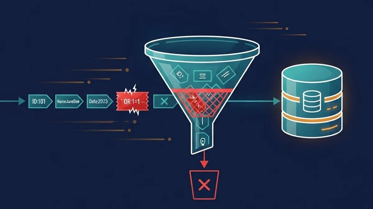 Input validation blocking SQL injection illustration