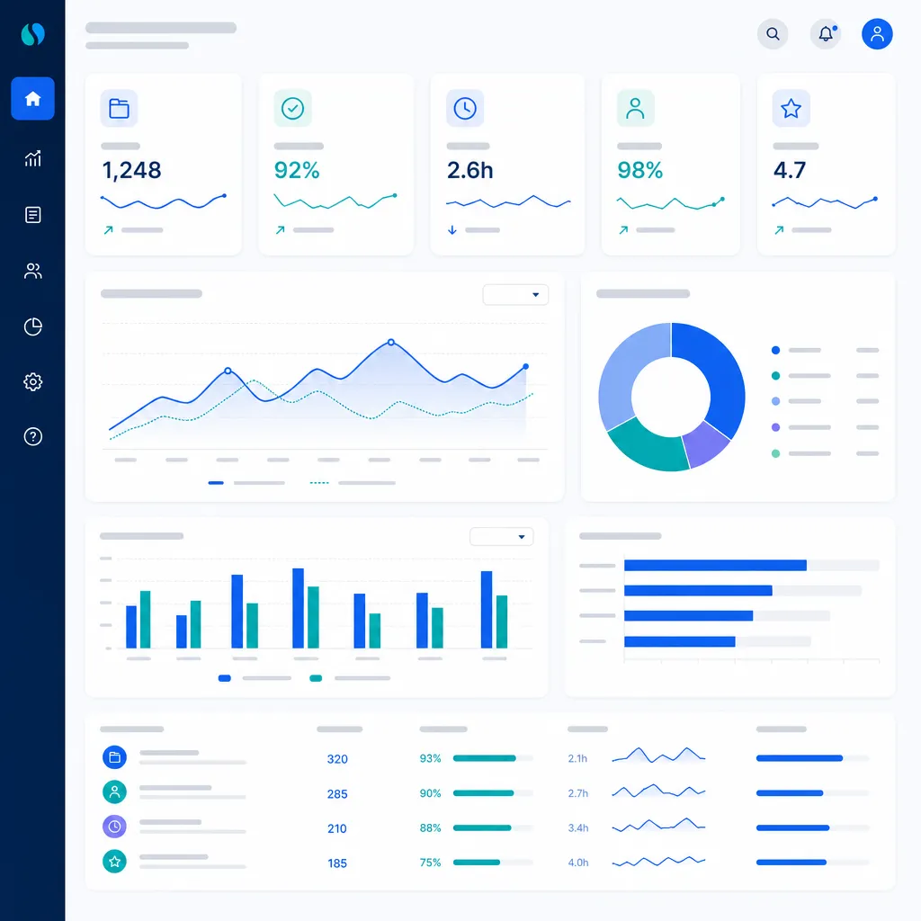 Intake management analytics dashboard with performance metrics