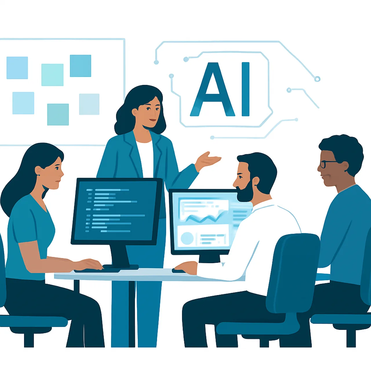 Internal AI team collaborating in an office