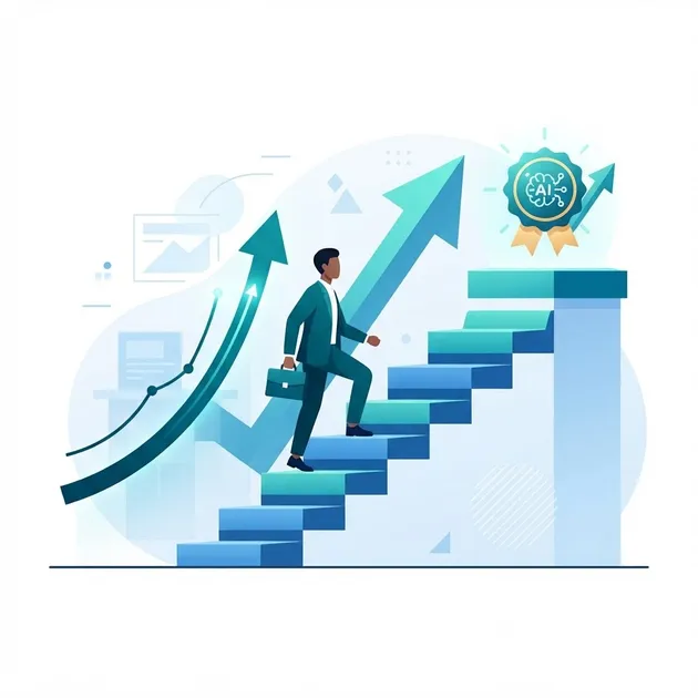 Career growth path leading toward an AI certification badge