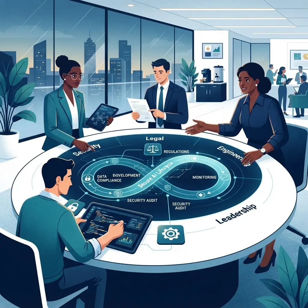 Cross-functional team governing a secure AI lifecycle