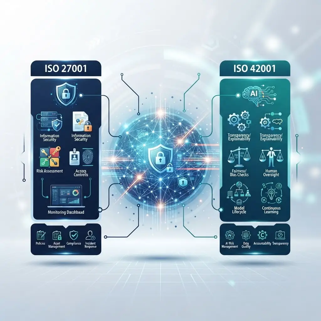 Comparison of ISO 27001 and ISO 42001 around AI