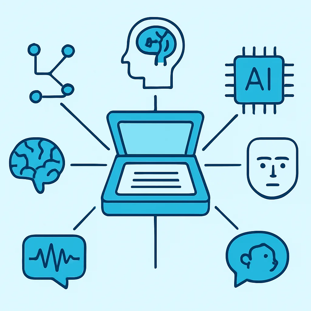 Infographic of iTero AI features connected to a digital scanner