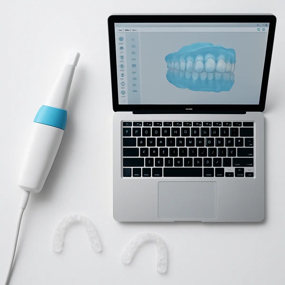 Modern digital dental workflow with scanner, software, and aligners