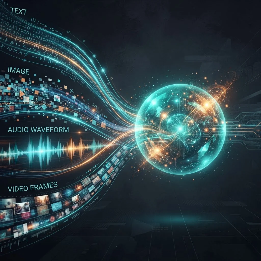 Multimodal AI inputs merging into a single reasoning core