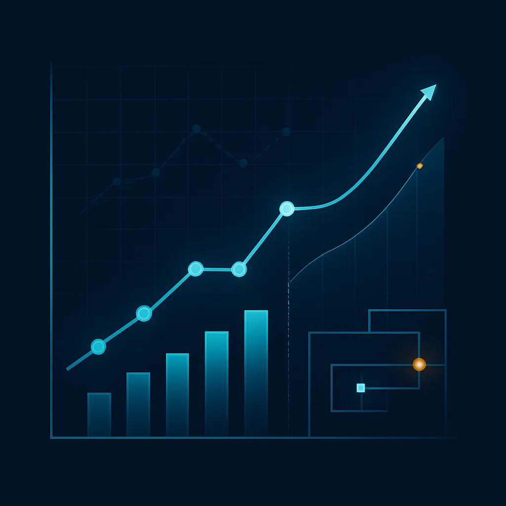 Predictive analytics dashboard with forecast curves and trend lines