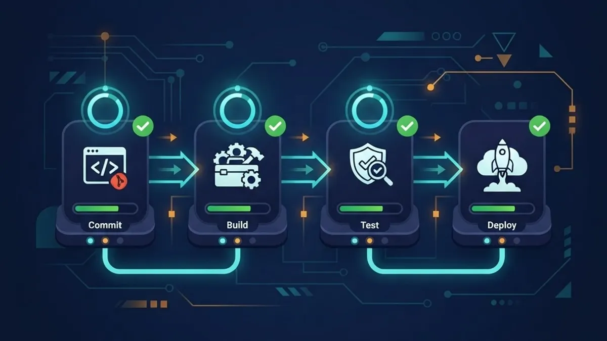 CI/CD pipeline automation stages from commit to deploy