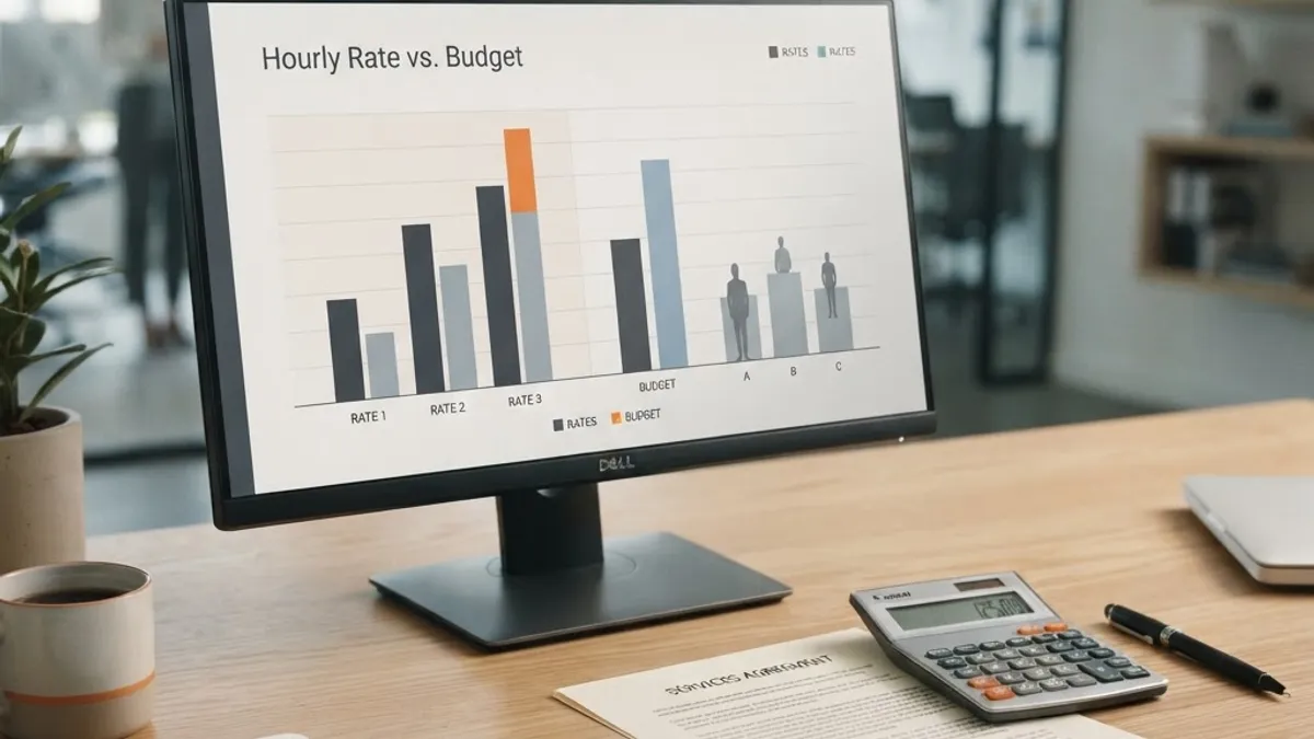 Cost and budget comparison chart with contract and calculator