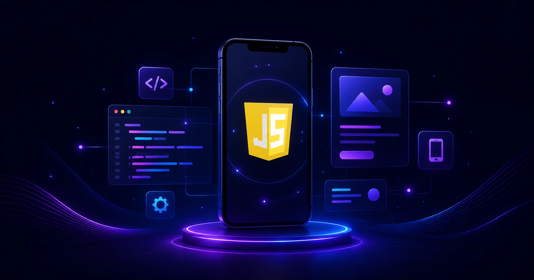 JavaScript mobile application development on a smartphone with code