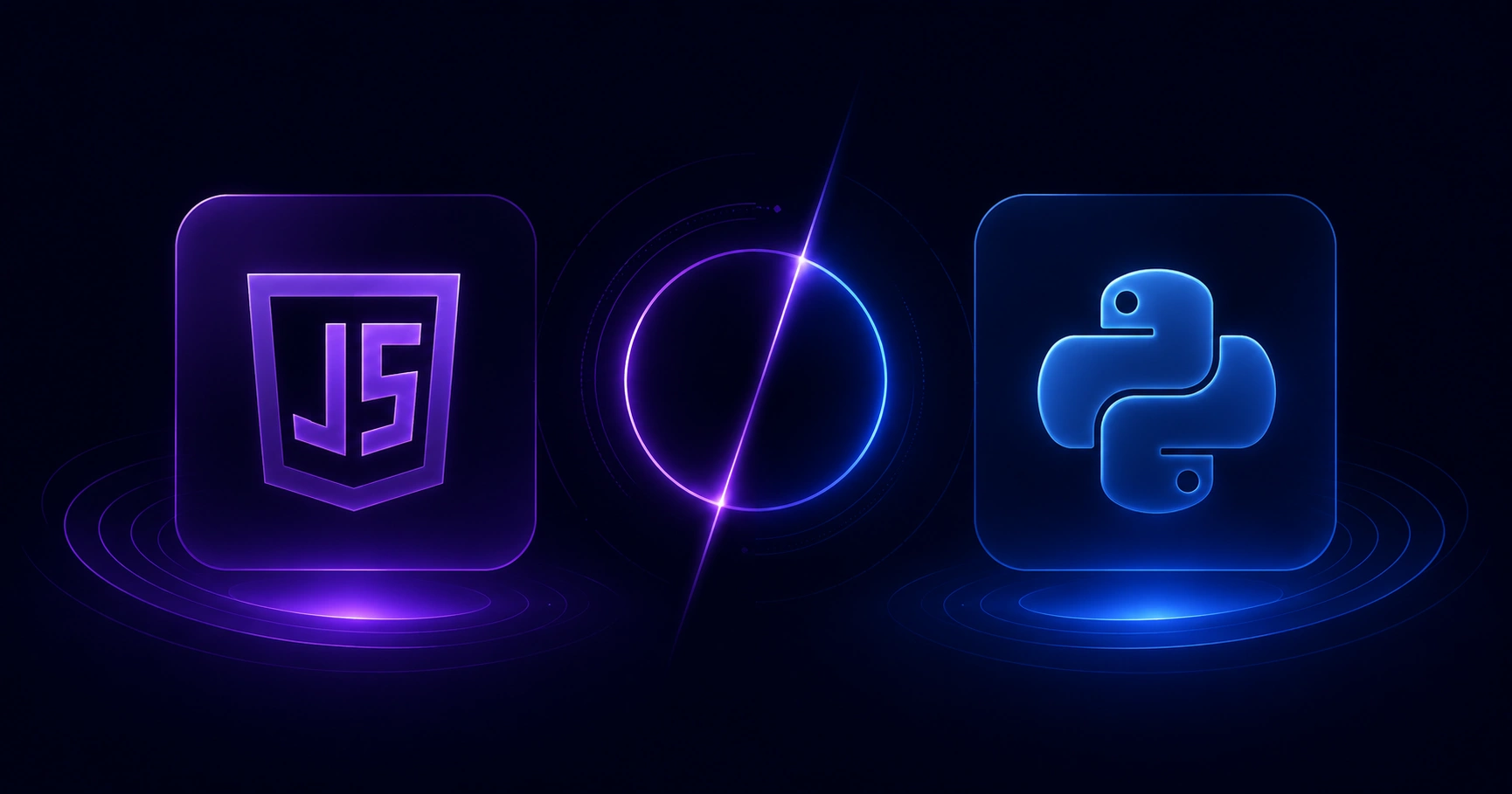 JavaScript and Python split screen comparison illustration