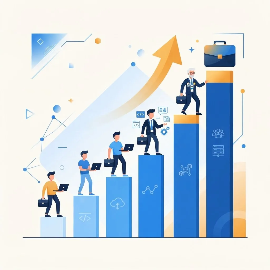 Career growth chart with rising bars and briefcase icon