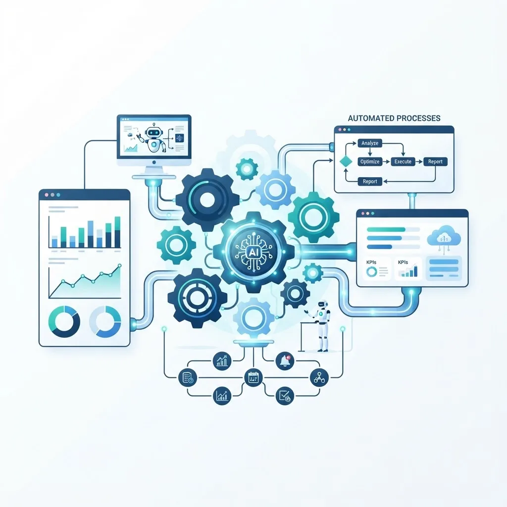 AI business automation connecting workflows to dashboards and charts