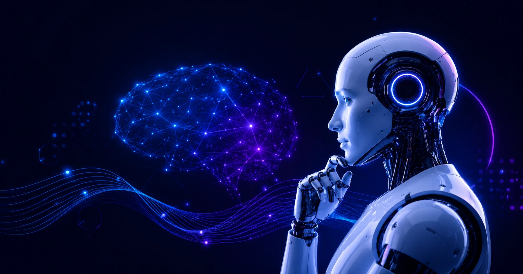 Kai artificial intelligence robot standing in a futuristic lab