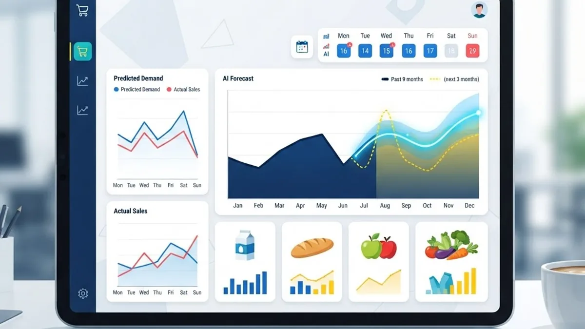 AI demand forecasting dashboard with predictive analytics charts