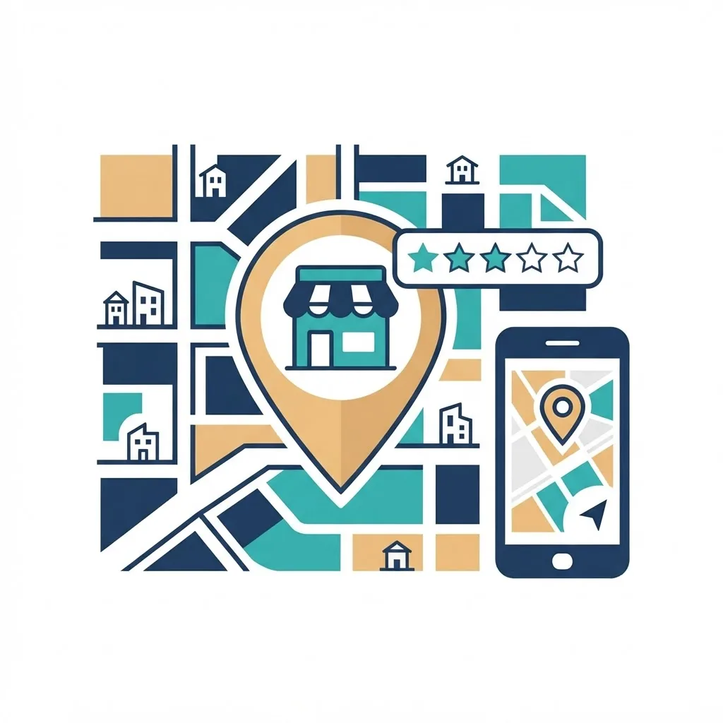 Local SEO map rankings with location pins and star ratings