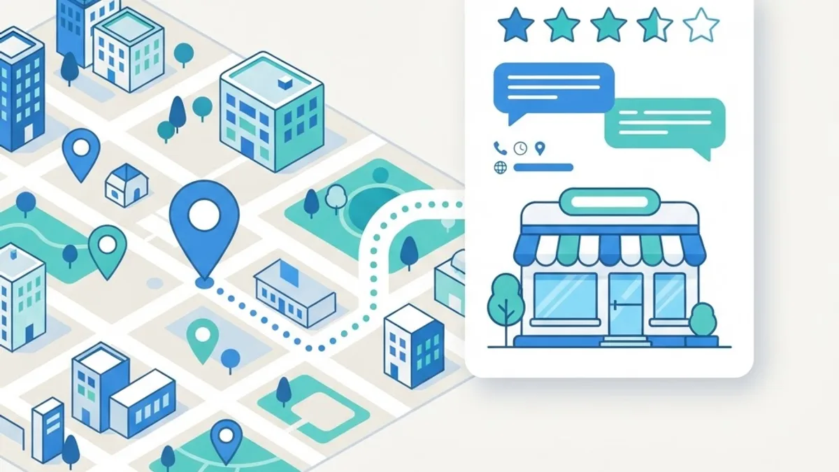 Local SEO map pins, storefront card and review ratings