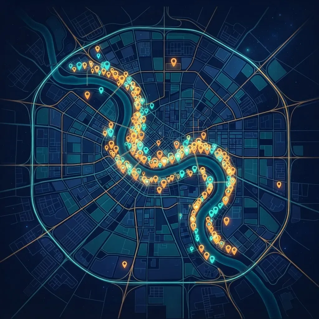 Stylised map showing clustered machine learning company locations across Austin