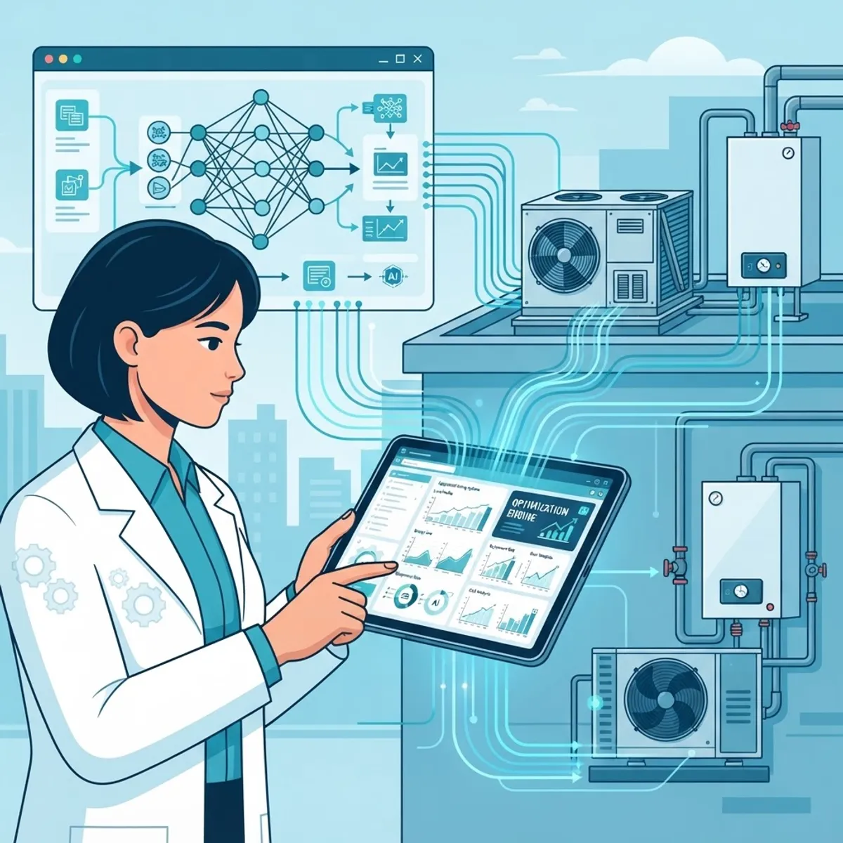 Machine learning optimizing HVAC system sizing on an engineer tablet