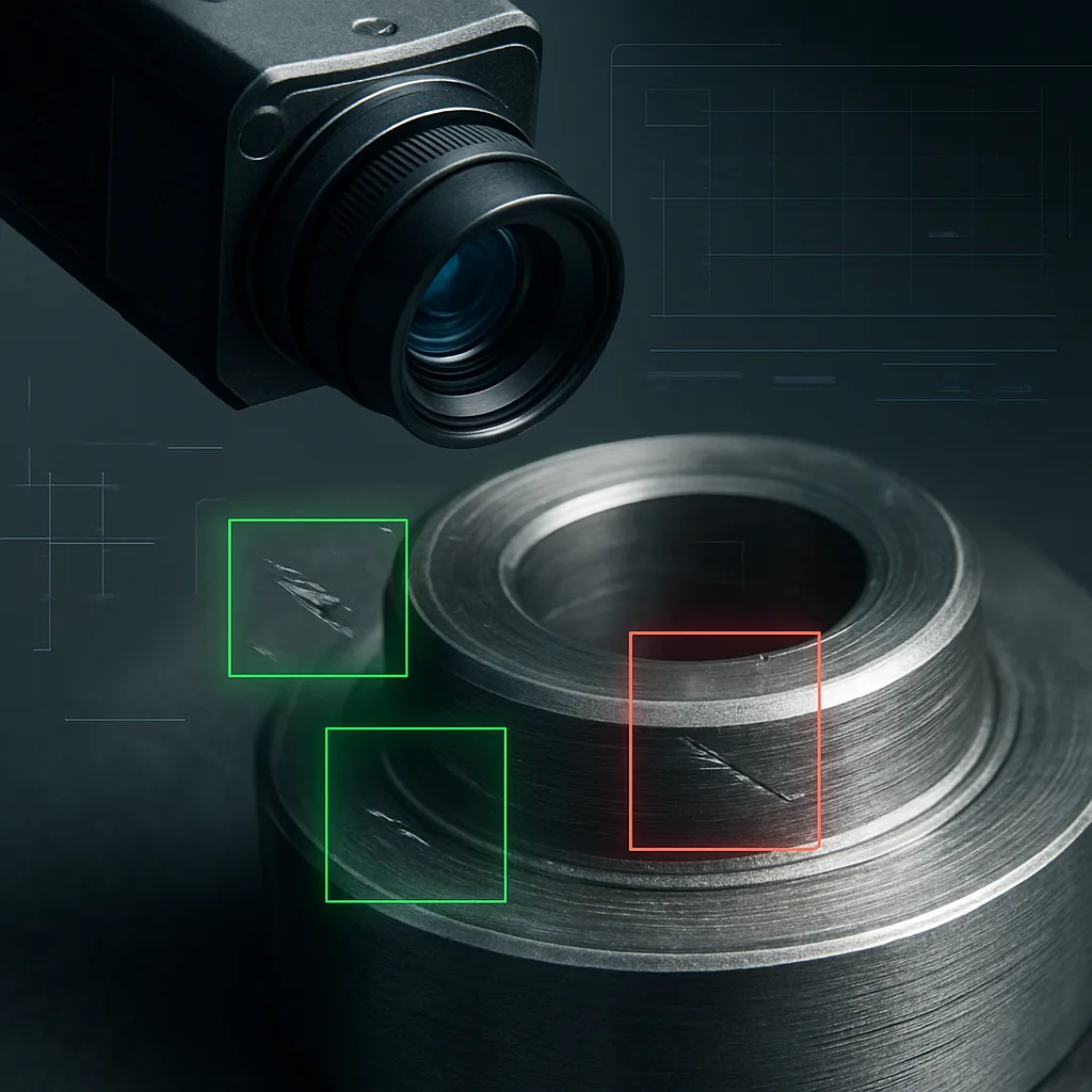 Machine vision detecting surface defects on a component