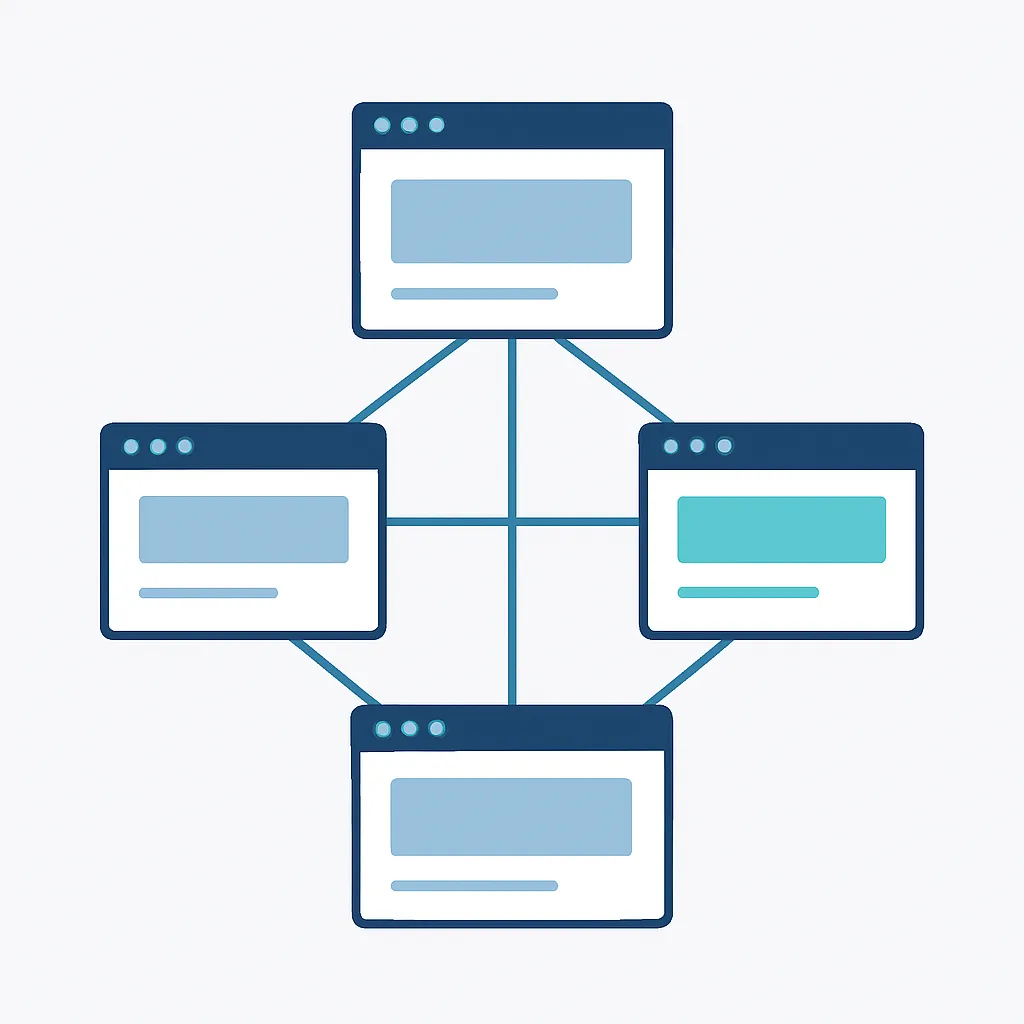 Internal linking structure connecting content clusters across a website