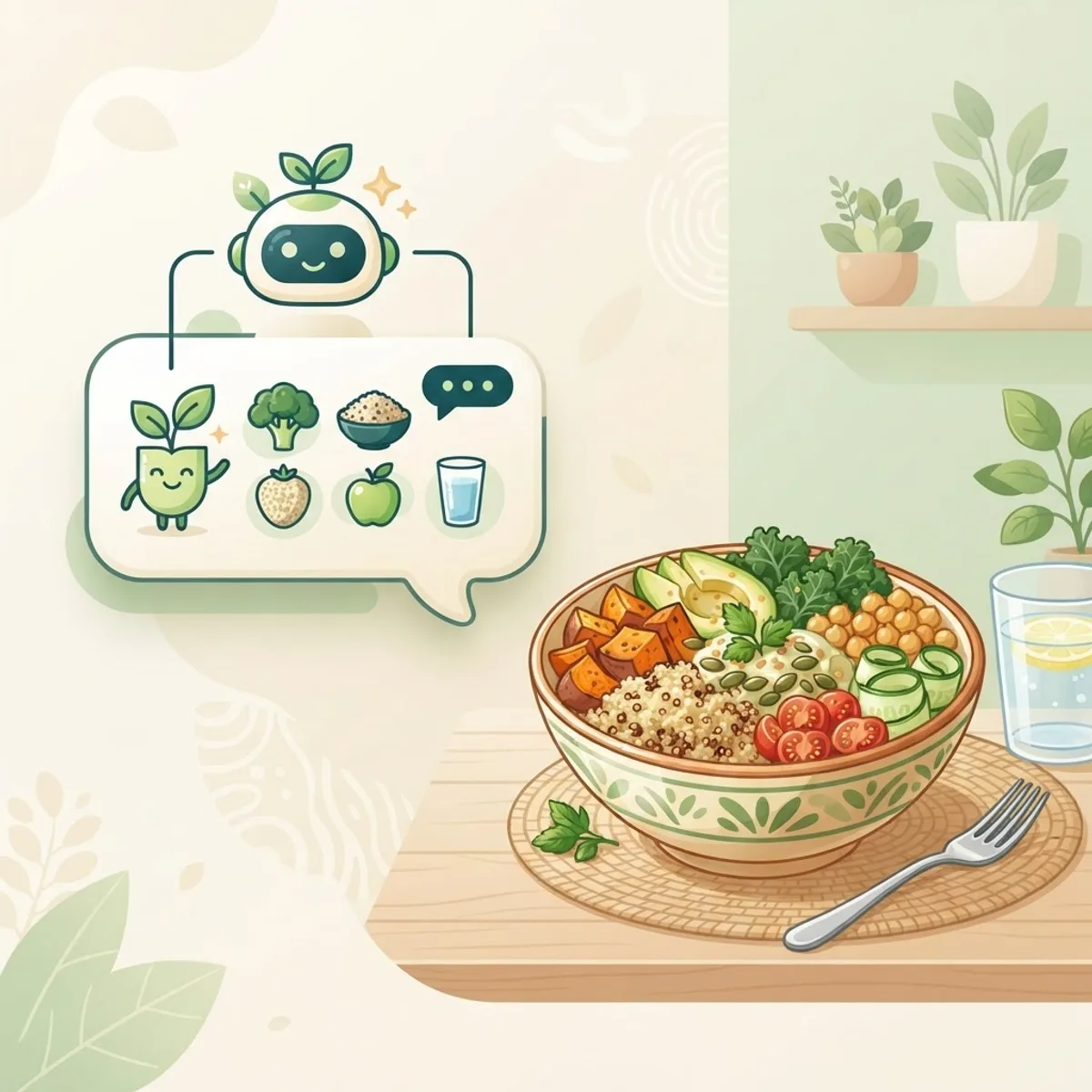 Mea'ai AI nutrition coach interface with healthy food