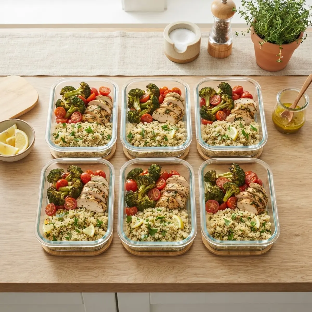 Healthy meal prep containers with balanced portions