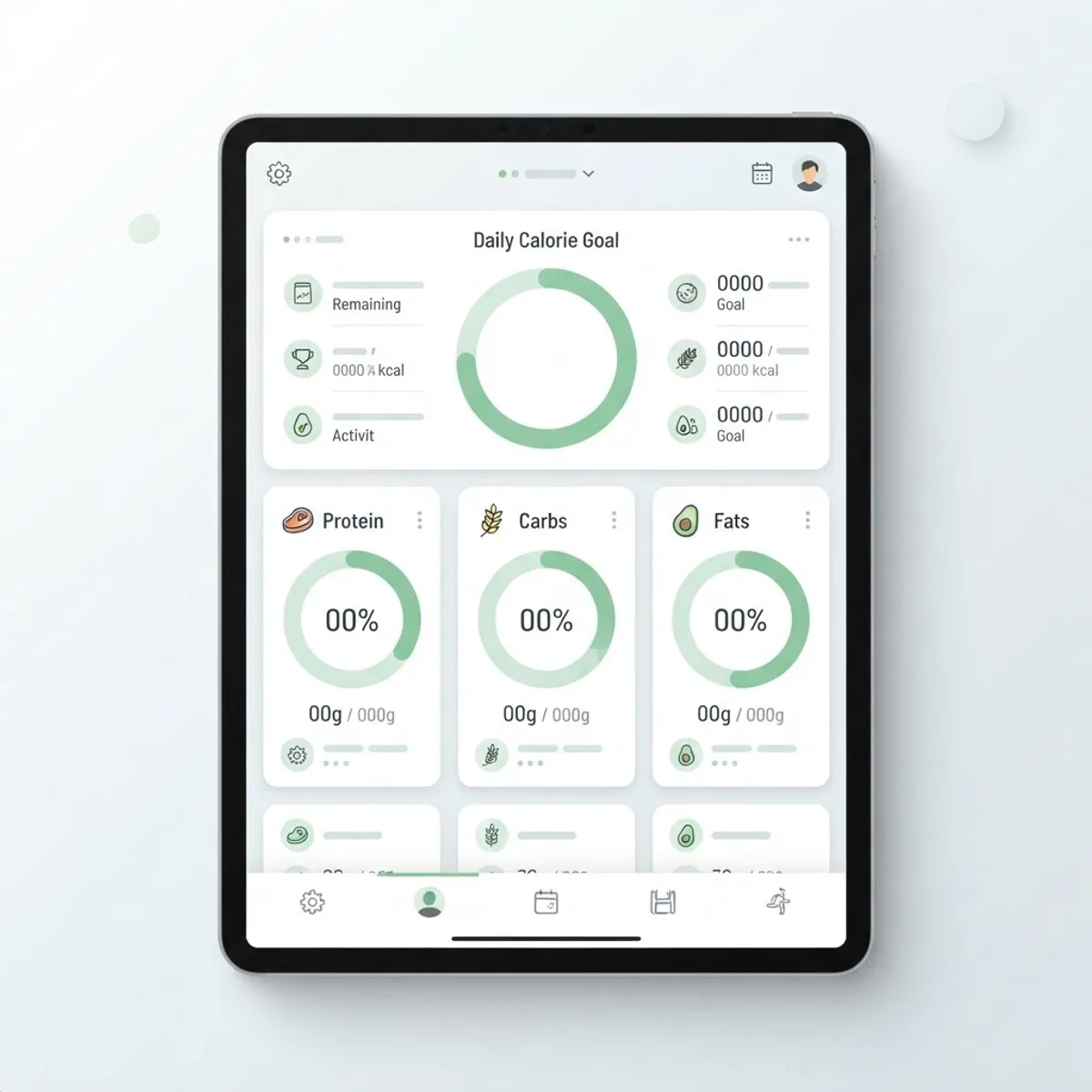 Macro tracking dashboard with calorie progress rings