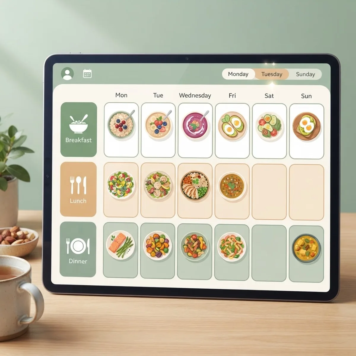 Personalized weekly diet plan on a tablet
