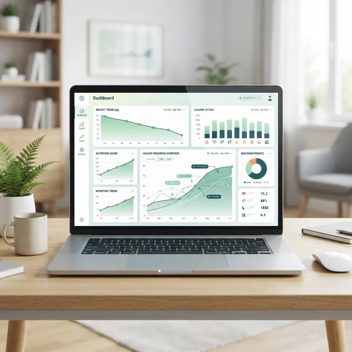 Health progress analytics charts on a laptop