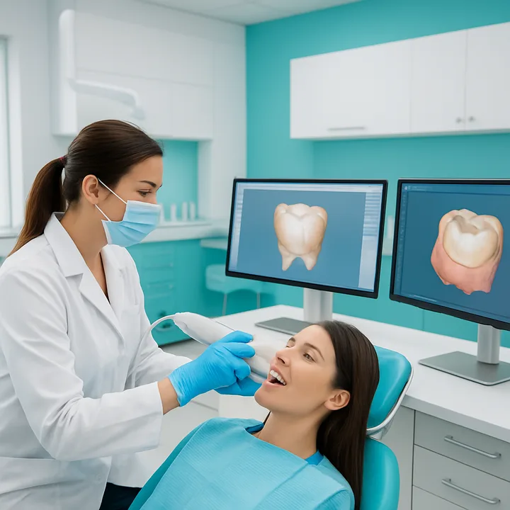 Modern digital dental workflow with 3D scan models on screen