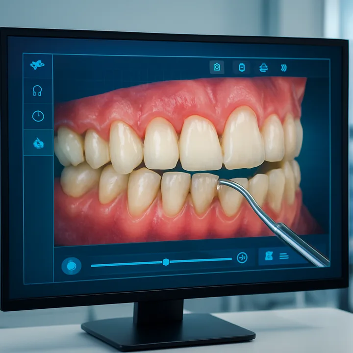 Real-time AI cleanup of a 3D dental scan on screen