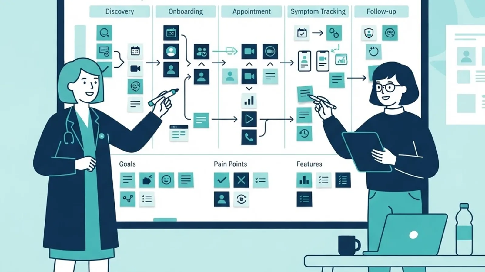 Discovery workshop for planning a mental health app with clinicians and designers